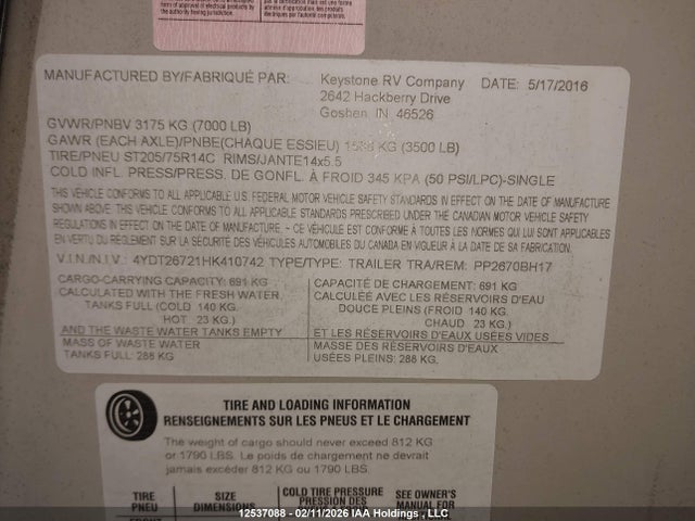 4YDT26721HK410742 Keystone Passport..