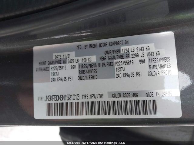 JM3KFBDM3N1521013 Mazda Cx-5 Gt/sport Design