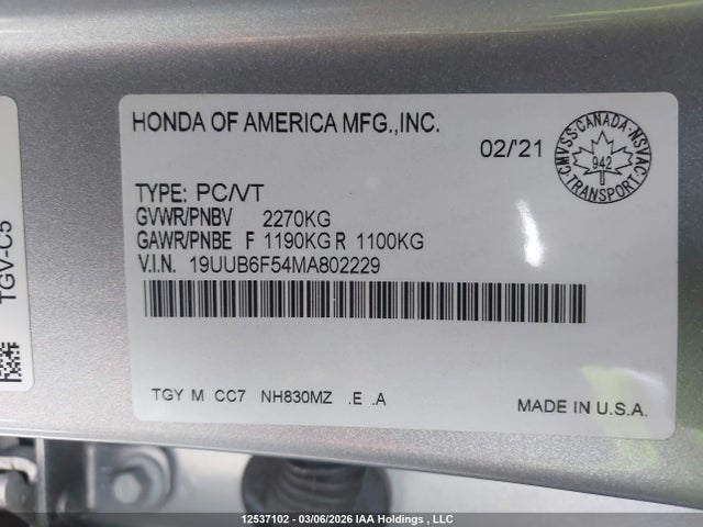 19UUB6F54MA802229 Acura Tlx Tech A