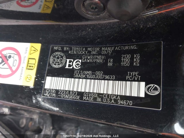 58ABK1GG0JU079633 Lexus Es 350 350