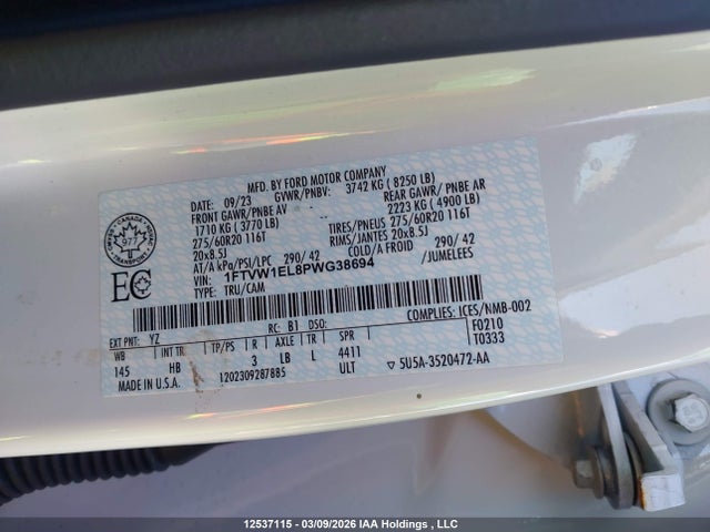 1FTVW1EL8PWG38694 Ford F150 Lightning Pro/lightning Xlt/lightning Lariat