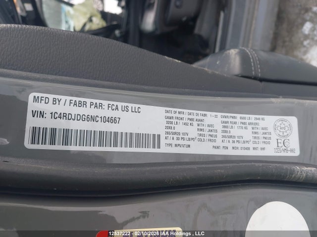 Aukcja sprzedaży 2022 Dodge Durango Gt, vin: 1C4RDJDG6NC104667, numer aukcji: 12537222