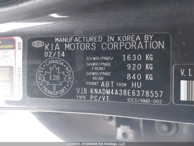 KNADM4A38E6378557 KIA Rio Ex/ex+/lx/lx+/sx