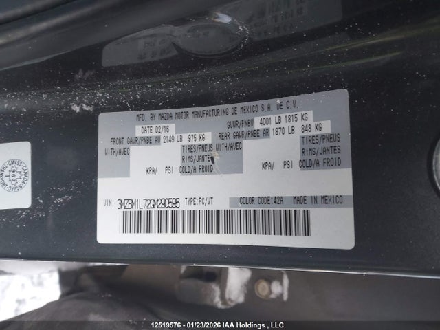 3MZBM1L72GM290595 Mazda Mazda3 Gs