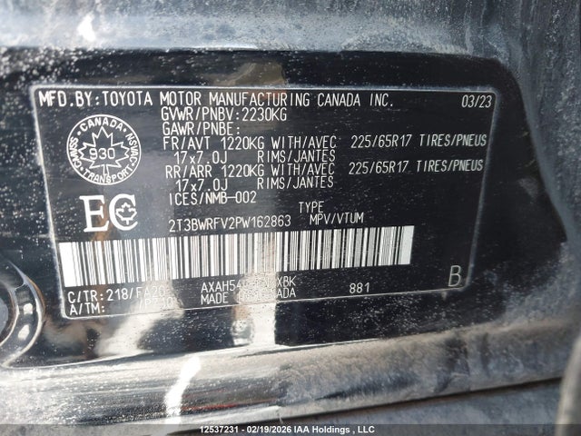 12537231 :رقم المزاد ، 2T3BWRFV2PW162863 vin ، 2023 Toyota Rav4 مزاد بيع