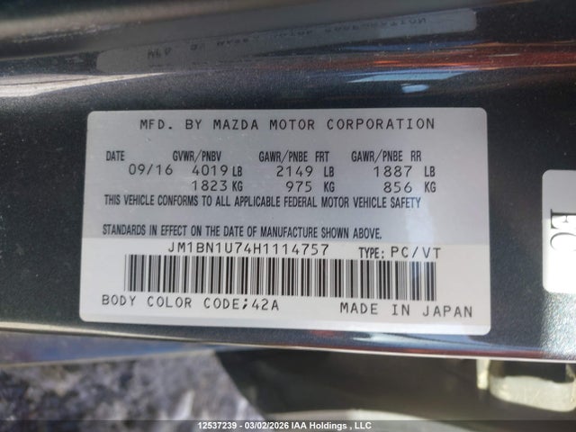 JM1BN1U74H1114757 Mazda Mazda3 Gx