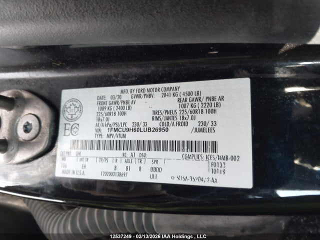 1FMCU9H60LUB26950 Ford ESCAPE SEL