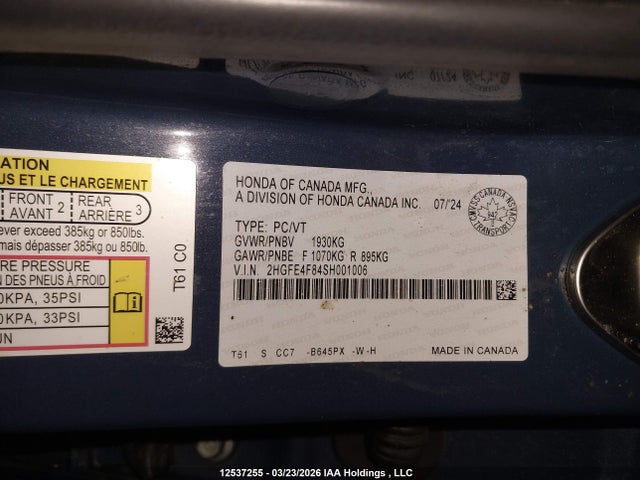 2HGFE4F84SH001006 Honda Civic Sport/sport Touring