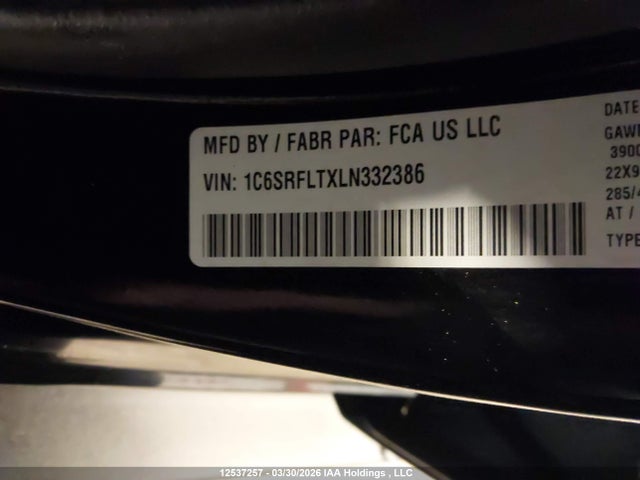 12537257 :رقم المزاد ، 1C6SRFLTXLN332386 vin ، 2020 Ram 1500 Rebel مزاد بيع