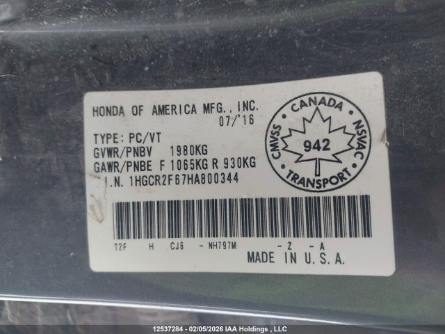 1HGCR2F67HA800344 Honda Accord Sport