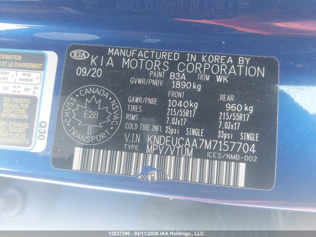 Aukcja sprzedaży 2021 Kia Seltos, vin: KNDEUCAA7M7157704, numer aukcji: 12537296