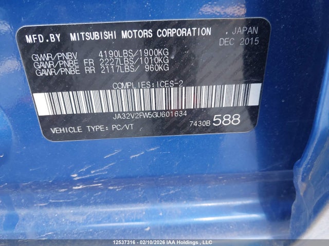 Mitsubishi Lancer Es/gts/se Ltd 2016 JA32V2FW5GU601634 Image 18