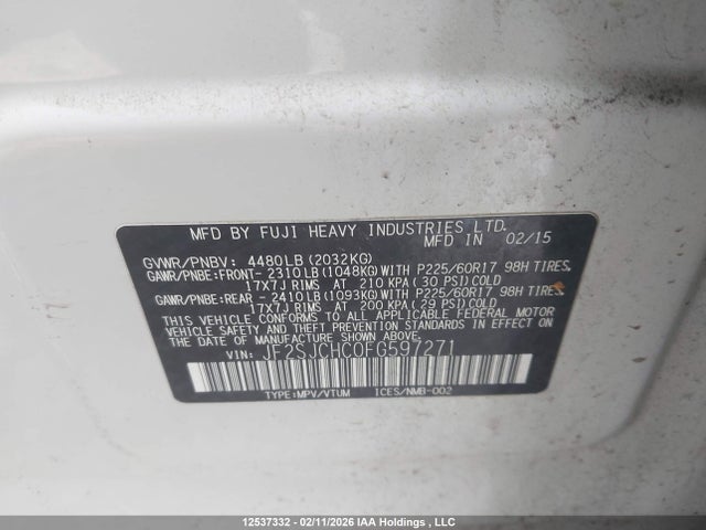 Subaru Forester 2.5i Limited 2015 JF2SJCHC0FG597271 Image 9