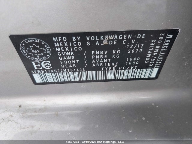 3VWH17AU7JM761498 Volkswagen Golf Alltrack S/se/sel