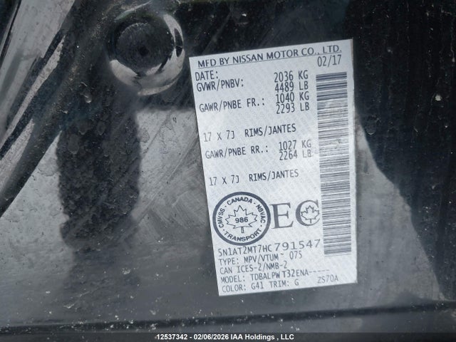 5N1AT2MT7HC791547 Nissan Rogue S/sl