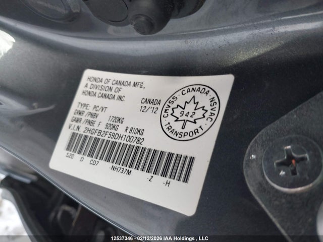 Aukcja sprzedaży 2013 Honda Civic, vin: 2HGFB2F59DH100782, numer aukcji: 12537346