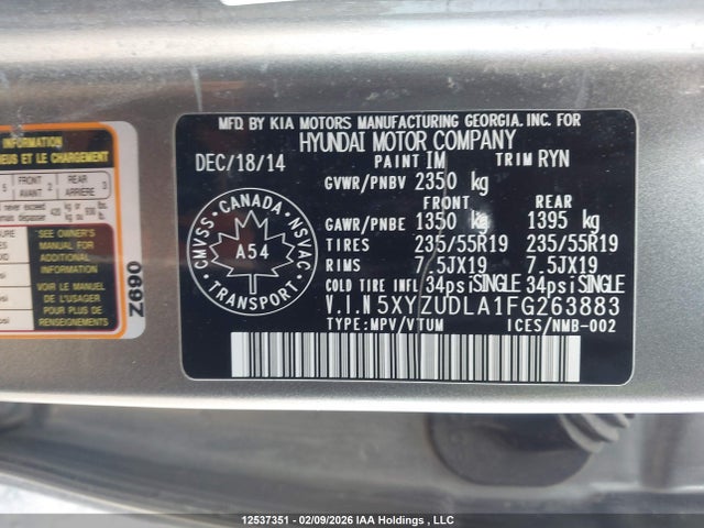 5XYZUDLA1FG263883 Hyundai Santa Fe Sport 2.0t Limited