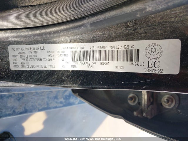 12537364 :رقم المزاد ، 1C6SRFLT7KN843813 vin ، 2019 Ram 1500 Rebel مزاد بيع