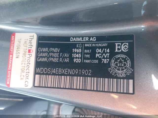 12537378 :رقم المزاد ، WDDSJ4EBXEN091902 vin ، 2014 Mercedes-benz Cla 250 مزاد بيع