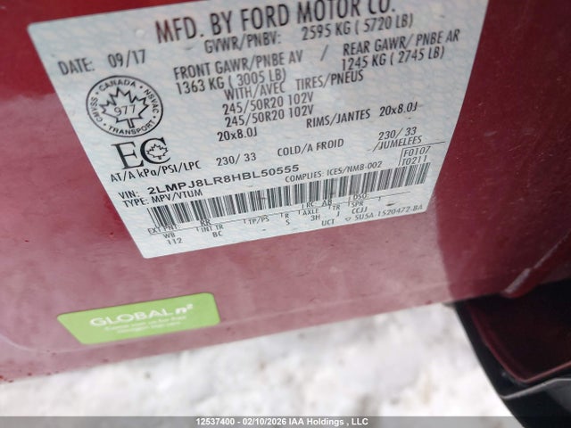 2LMPJ8LR8HBL50555 Lincoln MKX