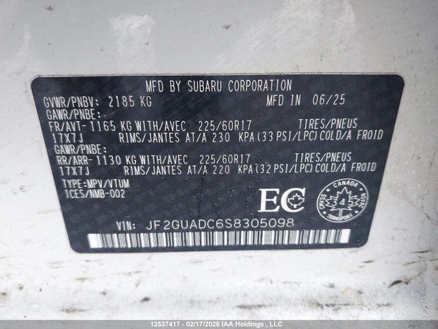 Aukcja sprzedaży 2025 Subaru Crosstrek, vin: JF2GUADC6S8305098, numer aukcji: 12537417