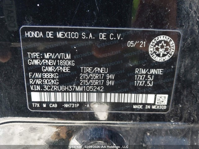 3CZRU6H37MM105242 Honda HR-V LX