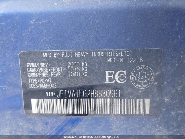JF1VA1L62H8830961 Subaru Wrx Sport-tech