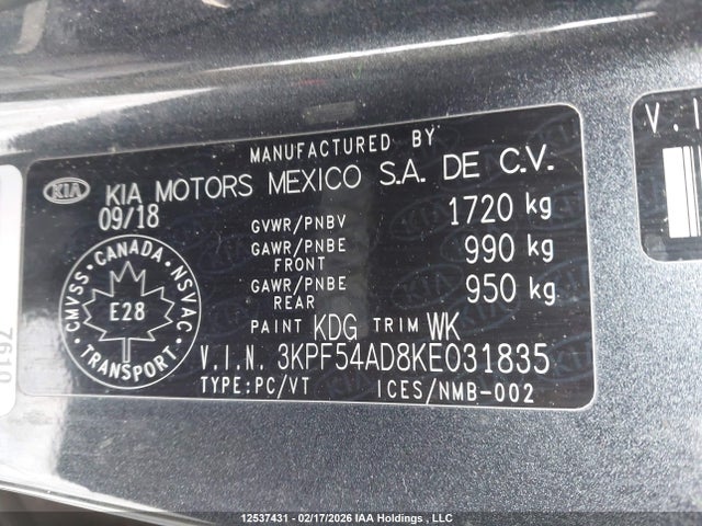 2019 Kia Forte Ex/ex Limited/ex Premium/ex+ მანქანა იყიდება აუქციონზე, vin: 3KPF54AD8KE031835, აუქციონის ნომერი: 12537431