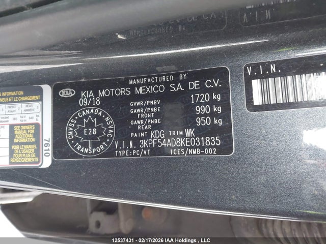 2019 Kia Forte Ex/ex Limited/ex Premium/ex+ მანქანა იყიდება აუქციონზე, vin: 3KPF54AD8KE031835, აუქციონის ნომერი: 12537431