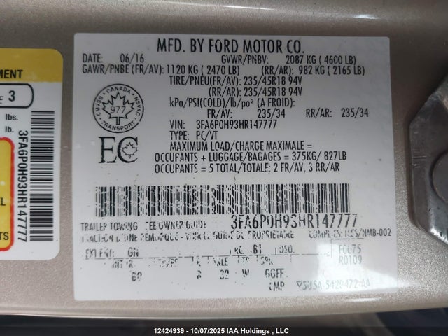 3FA6P0H93HR147777 Ford FUSION SE