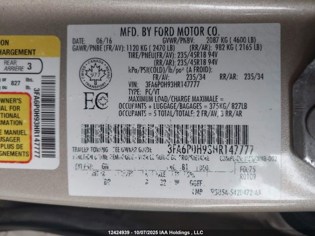 3FA6P0H93HR147777 Ford FUSION SE