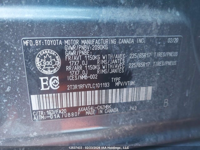 2T3R1RFV7LC101193 Toyota RAV4