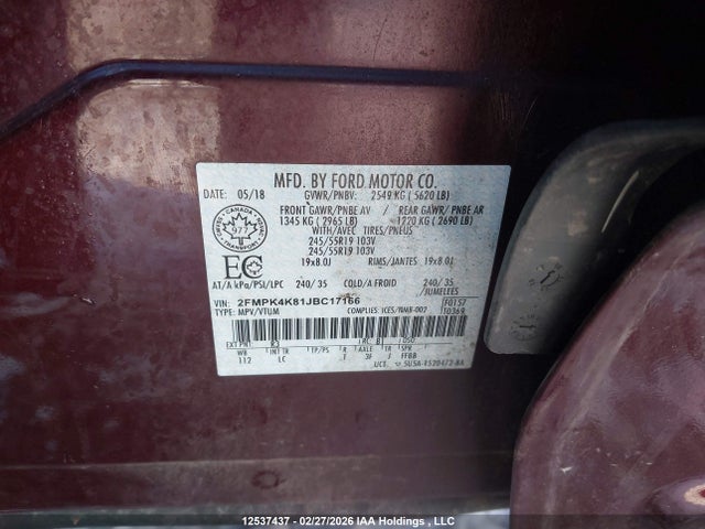 Aukcja sprzedaży 2018 Ford Edge, vin: 2FMPK4K81JBC17166, numer aukcji: 12537437