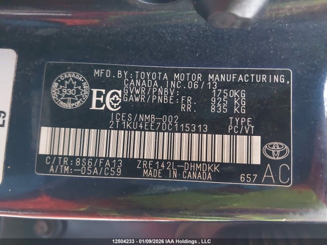 12504233 :رقم المزاد ، 2T1KU4EE7DC115313 vin ، 2013 Toyota Matrix Wagon مزاد بيع