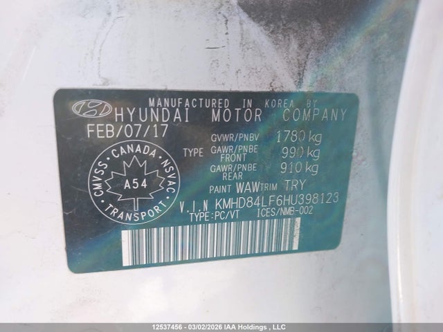 KMHD84LF6HU398123 Hyundai ELANTRA GL
