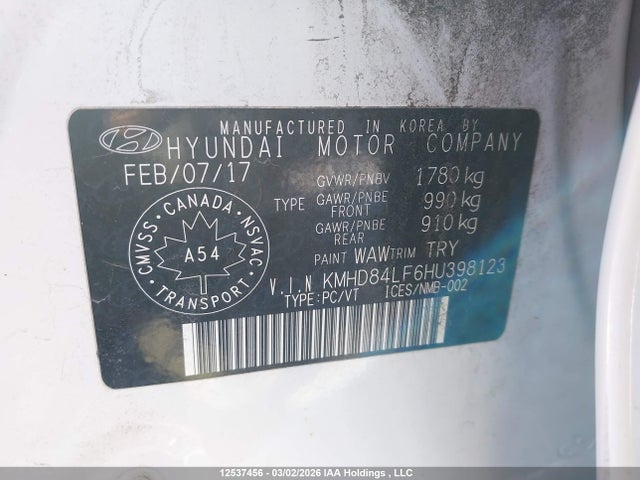 KMHD84LF6HU398123 Hyundai ELANTRA GL