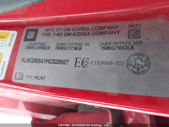 KL8CD6SA1HC828927 Chevrolet Spark 1lt Cvt