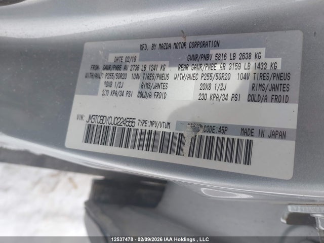 JM3TCBDY0J0224555 Mazda Cx-9 Grand Touring