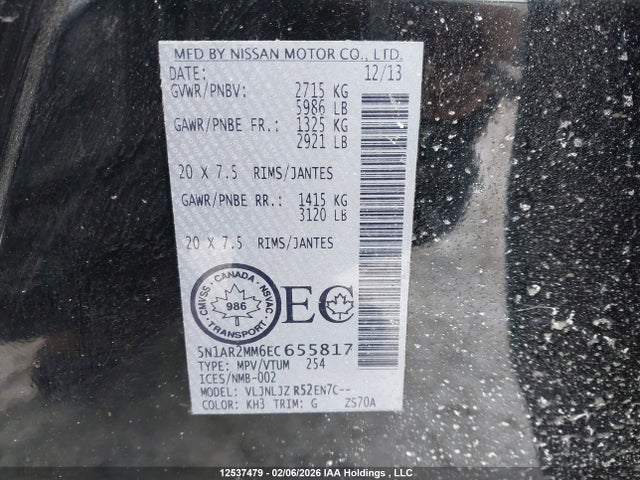 5N1AR2MM6EC655817 Nissan Pathfinder