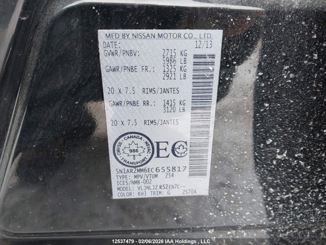 5N1AR2MM6EC655817 Nissan Pathfinder