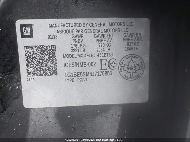 1G1BE5SM4J7170855 Chevrolet Cruze Lt Auto