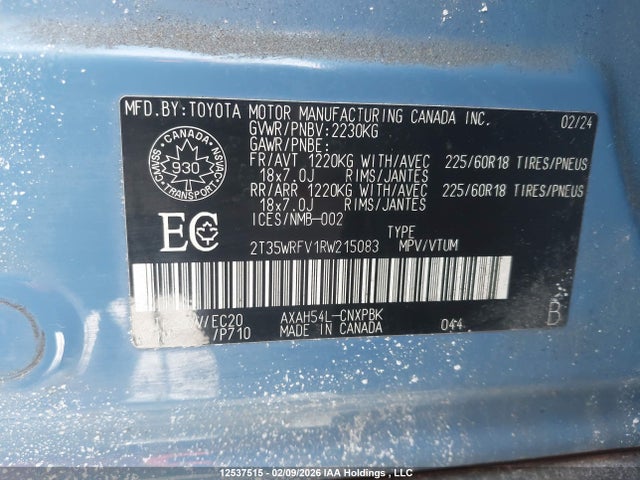 2024 Toyota Rav4 Xse მანქანა იყიდება აუქციონზე, vin: 2T35WRFV1RW215083, აუქციონის ნომერი: 12537515