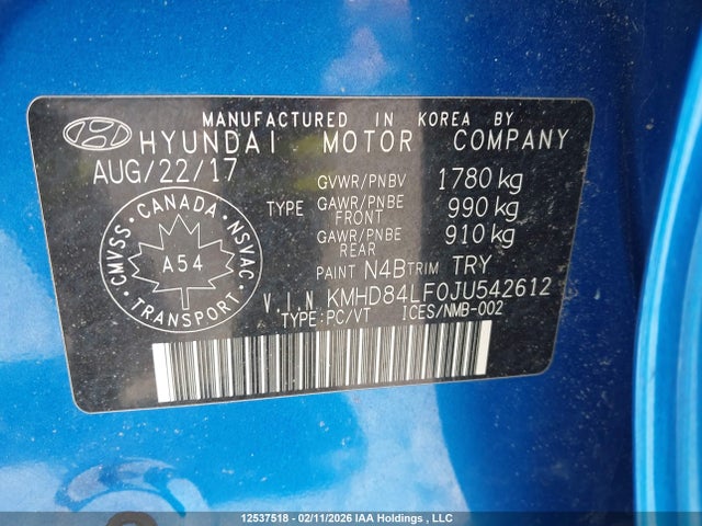 KMHD84LF0JU542612 Hyundai Elantra Gls