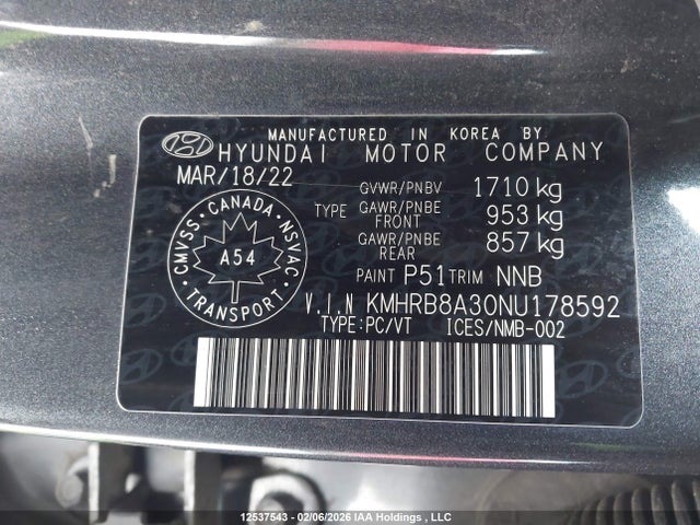 Продажа на аукционе авто 2022 Hyundai Venue Essential Auto Ivt With Two-tone Body Colour, vin: KMHRB8A30NU178592, номер лота: 12537543