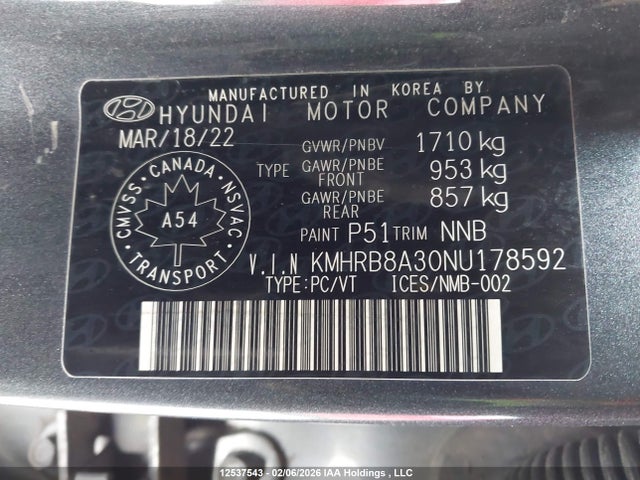 Продажа на аукционе авто 2022 Hyundai Venue Essential Auto Ivt With Two-tone Body Colour, vin: KMHRB8A30NU178592, номер лота: 12537543