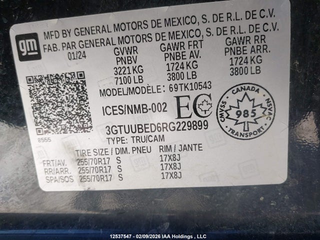 3GTUUBED6RG229899 GMC Sierra K1500 Sle