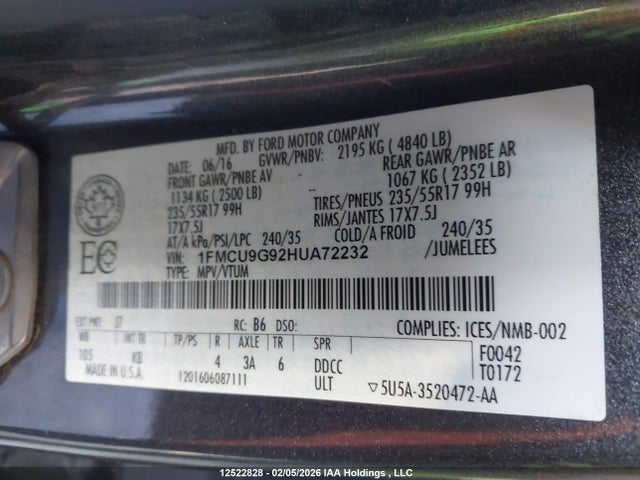 1FMCU9G92HUA72232 Ford ESCAPE SE