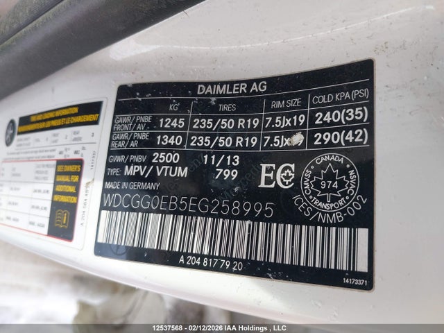 WDCGG0EB5EG258995 Mercedes-Benz Glk 250 Bluetec