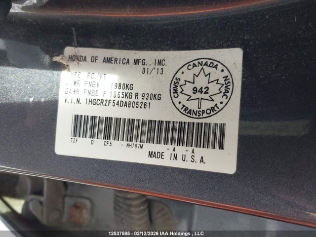 12537585 :رقم المزاد ، 1HGCR2F54DA805261 vin ، 2013 Honda Accord Sport مزاد بيع