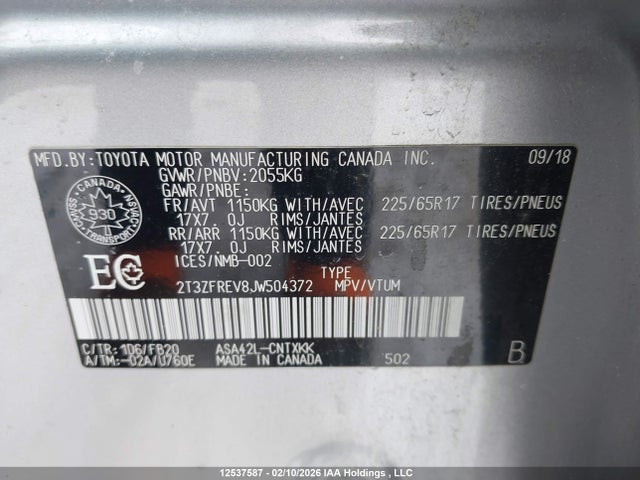 2T3ZFREV8JW504372 Toyota RAV4 LE